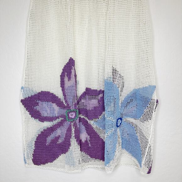 Lim's Vintage Hand Crocheted Island Flower Maxi Skirt Two Piece Set White Small - Picture 3 of 8